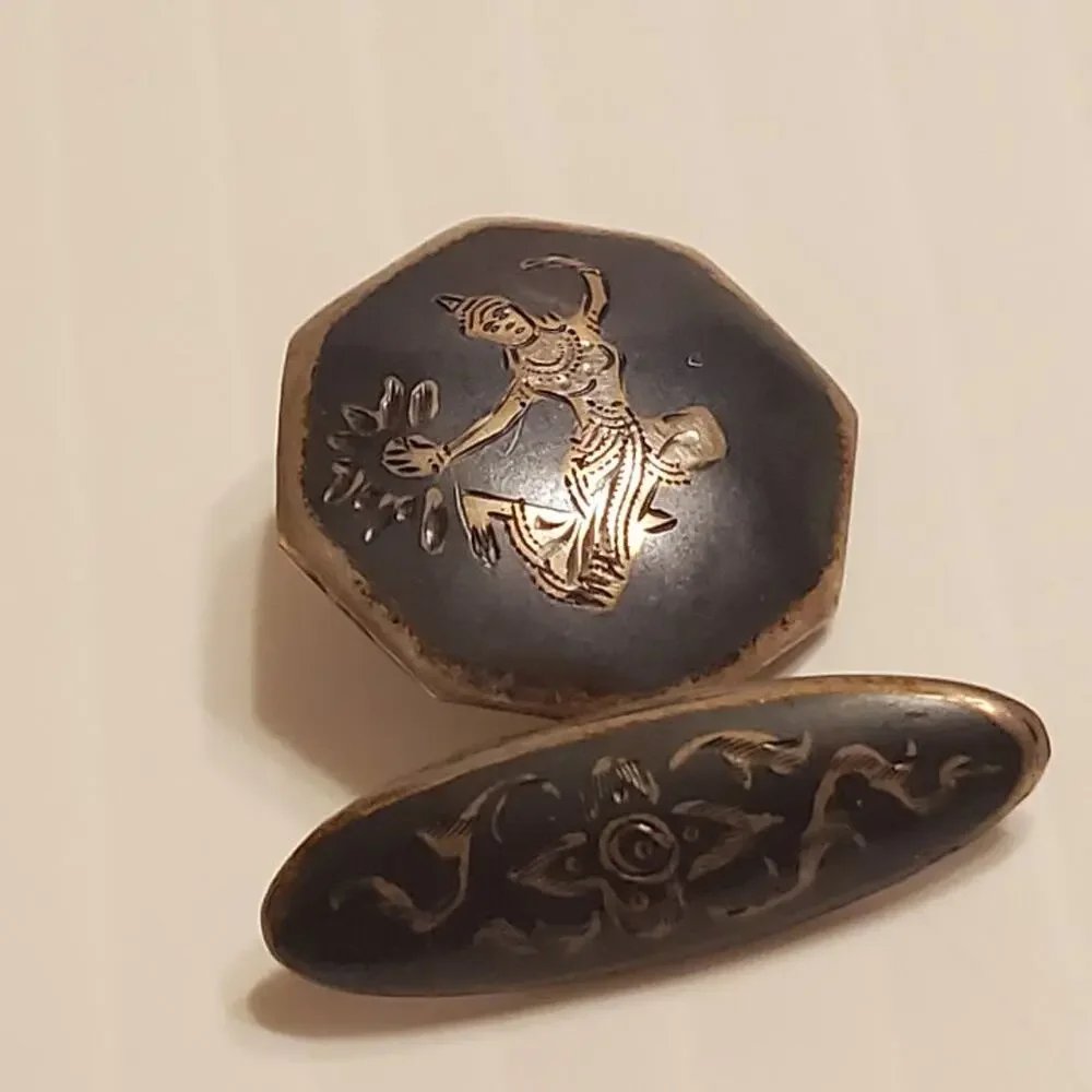 Vintage Sterling Silver Siam lady Dancing Dancer Cufflinks by Niello